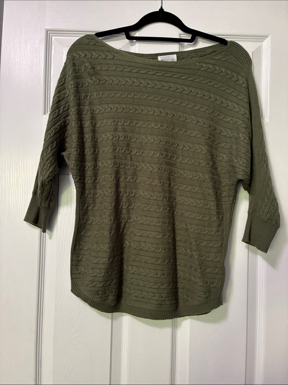 Market & Spruce Olive Wide Shoulder Cable Knit Sweater